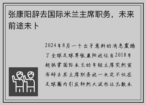 张康阳辞去国际米兰主席职务，未来前途未卜